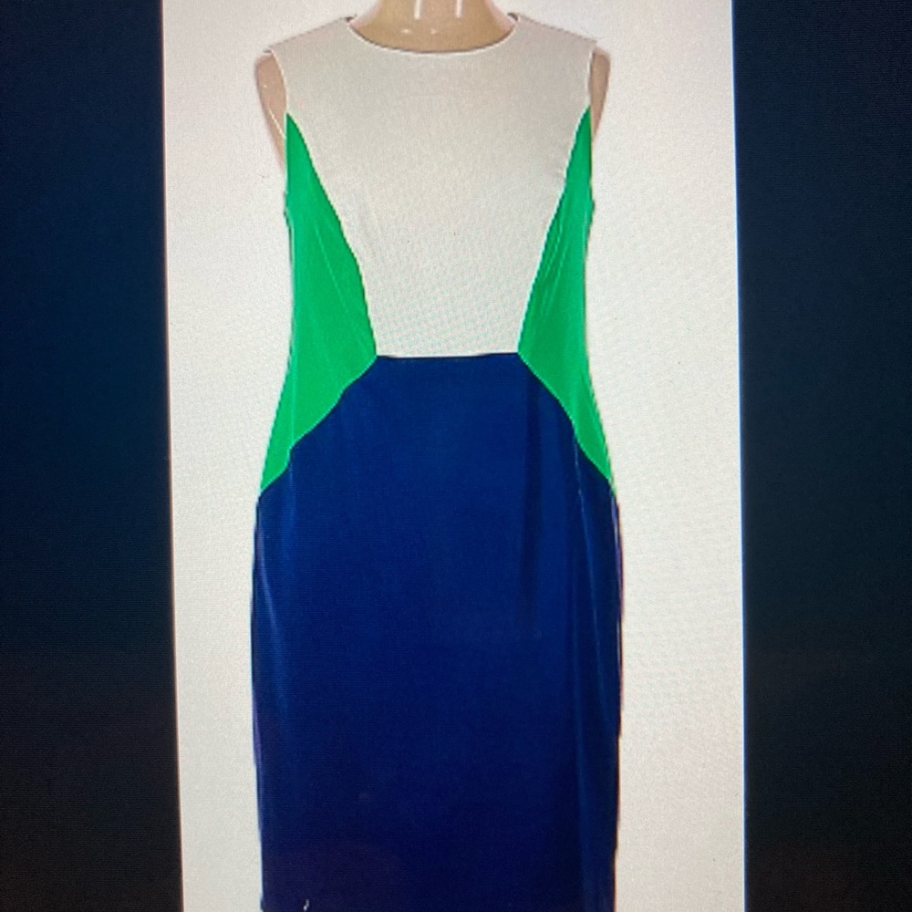 Dressbarn color blocked white, green and blue dress. Size 12. Never worn.